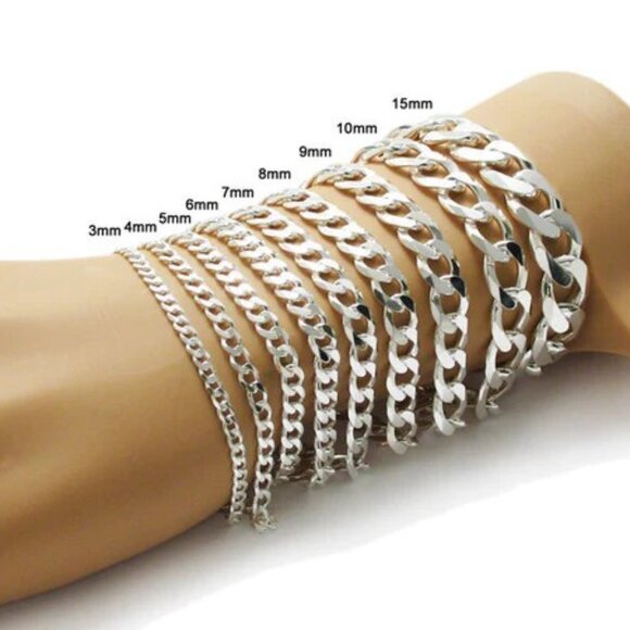 CHARMING STERLING SILVER CUBAN LINK CHAIN BRACELET - 8 INCH - Picture 1 of 16